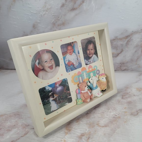 Vintage Mervyns Wooden Photo Frame w/ Poly Animal Attachments Children B… - Picture 2 of 7